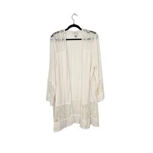 Knox Rose Womens Lace Embroidered Kimono Size XL White Bohemian Coquette Fairy